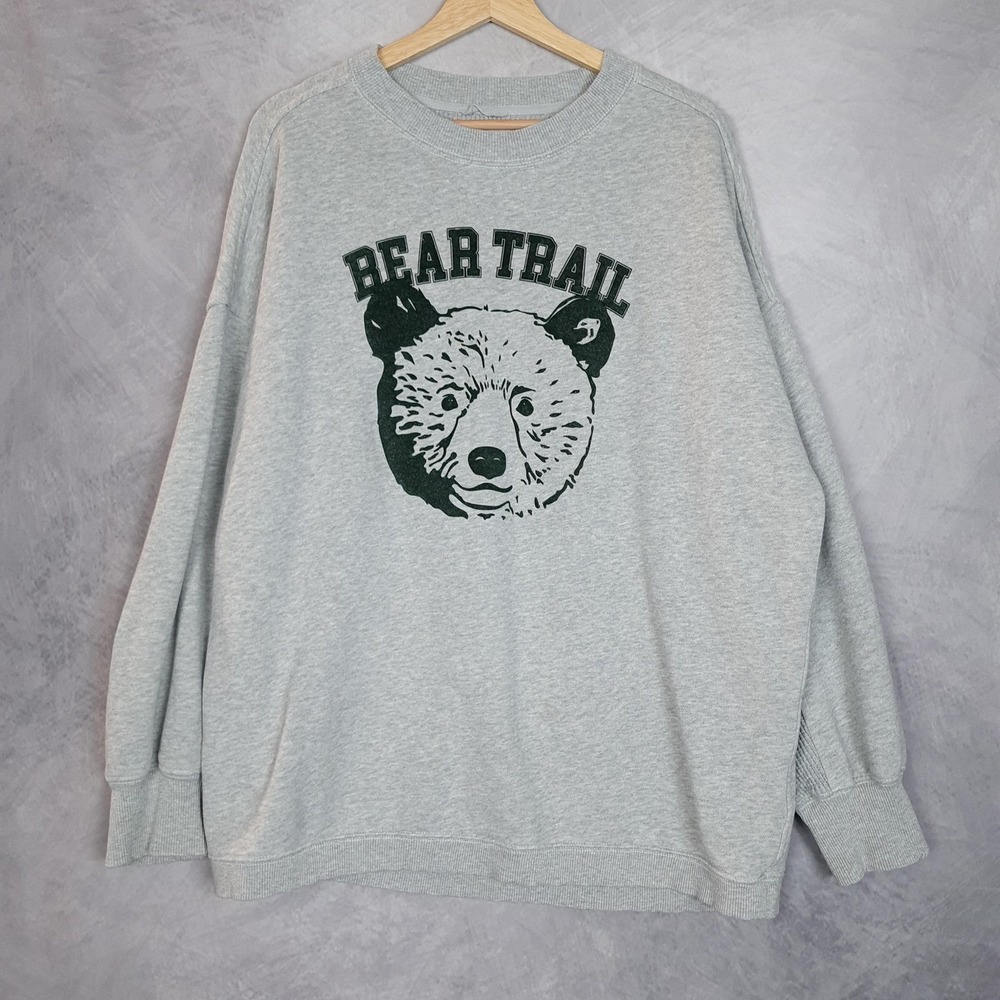 Aerie Sweatshirt Womens Medium Gray Bear Trail Bear Oversized Fleece Pullover